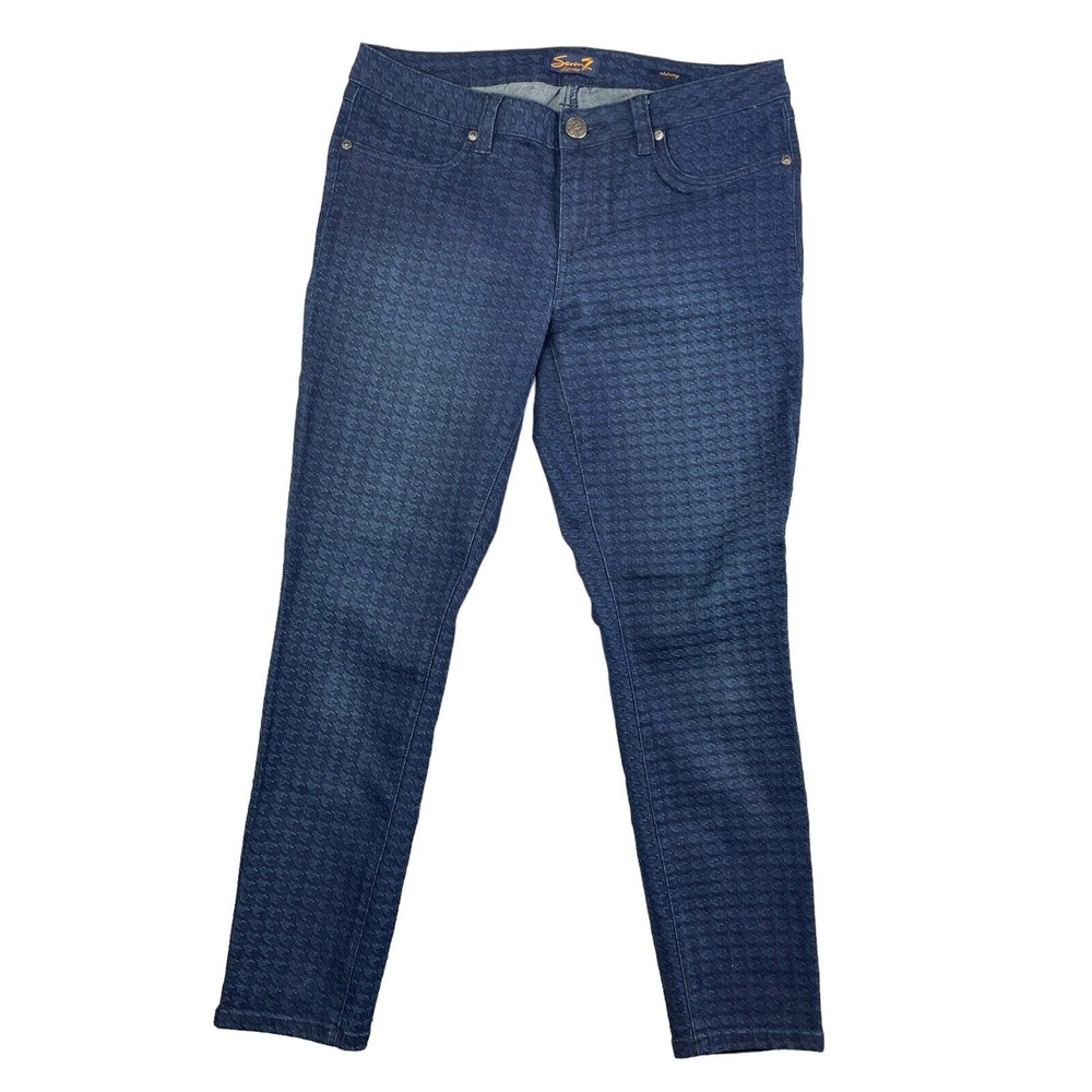Seven 7 Skinny Jeans‎ Womens Size 12 Blue Geometric Straight Leg Jeans 33x28.5